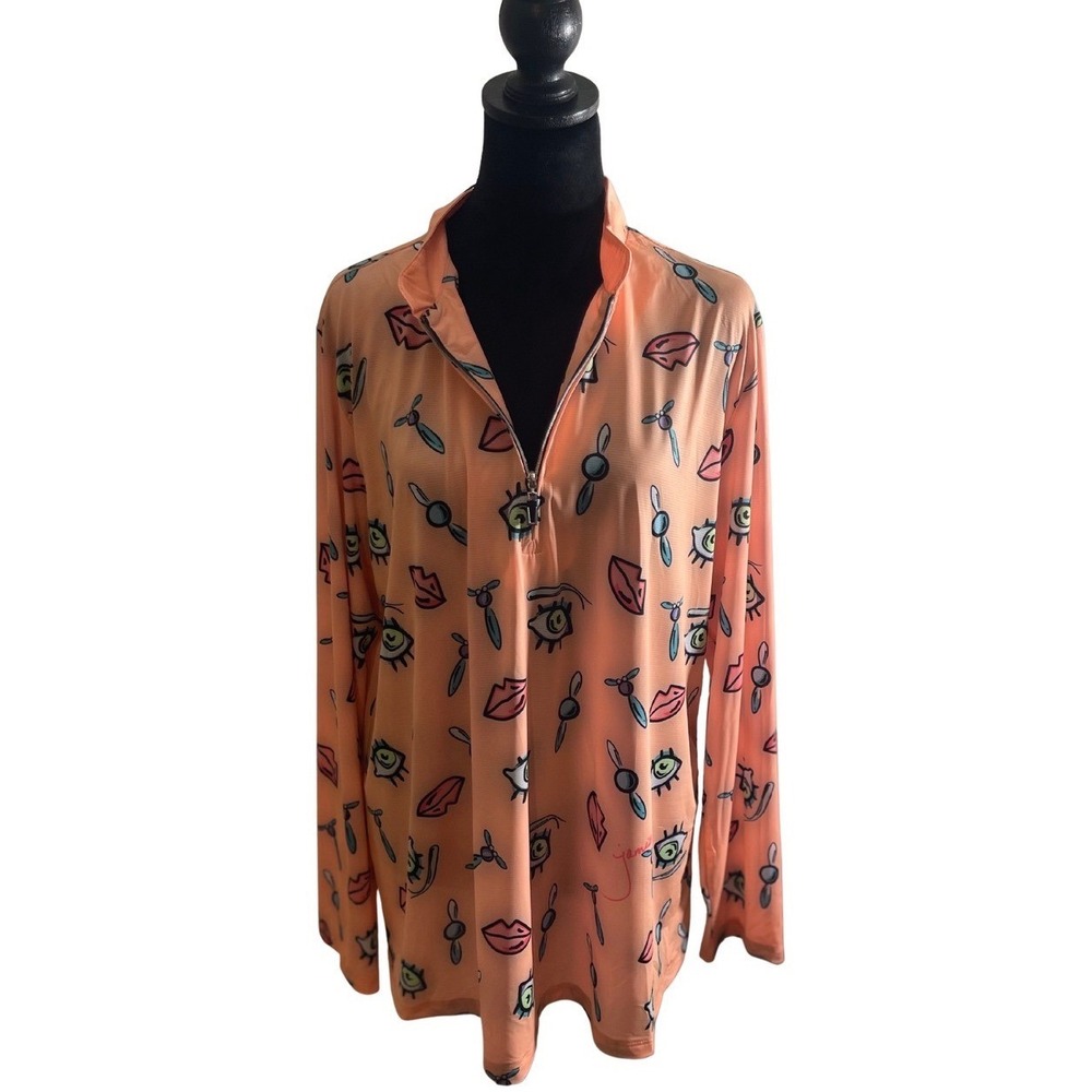 Jamie Sadock SunSense XXL Peach Lips Long Sleeve 1/2 Zip Pullover Golf Top NWT